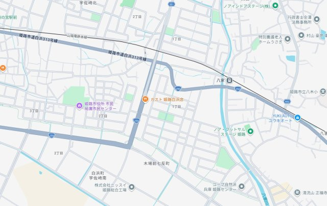 姫路市白浜町宇佐崎中1丁目　　山陽電鉄「八家駅」徒歩7分の地図
