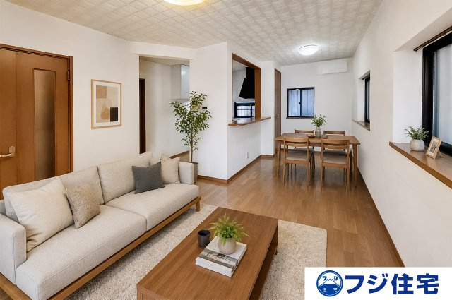 岸和田市西大路町の居間・リビング|※バーチャルステージング画像（AI合成）です。合成された家具等は販売価格に含まれません。
