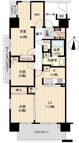 【間取り】 | ペット飼育可　エンゼルソルスイート海老名　５階3LDK　【仲介手数料無料】