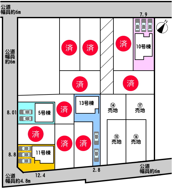 碧南市入船町10号棟の区画図|10号棟　並列駐車3台