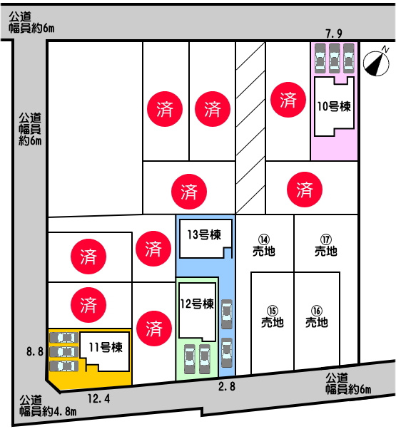 碧南市入船町10号棟の区画図|10号棟　並列駐車3台