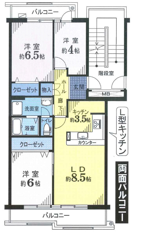 入間駅前プラザ6号棟　中古マンション　4階の間取り