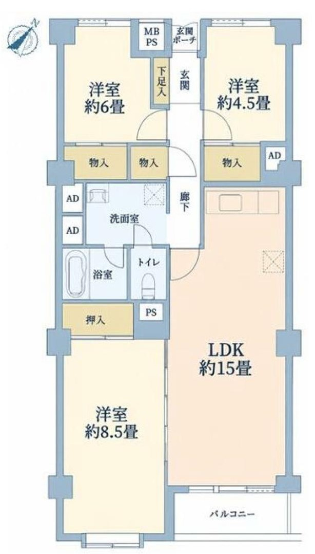 海まで10分！「葉山エコーハイツ」　2階　の間取り|導線を考えられた間取り