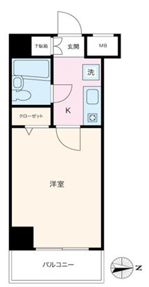 キャッスル・エイト東矢口の間取り|東向きバルコニーの1K