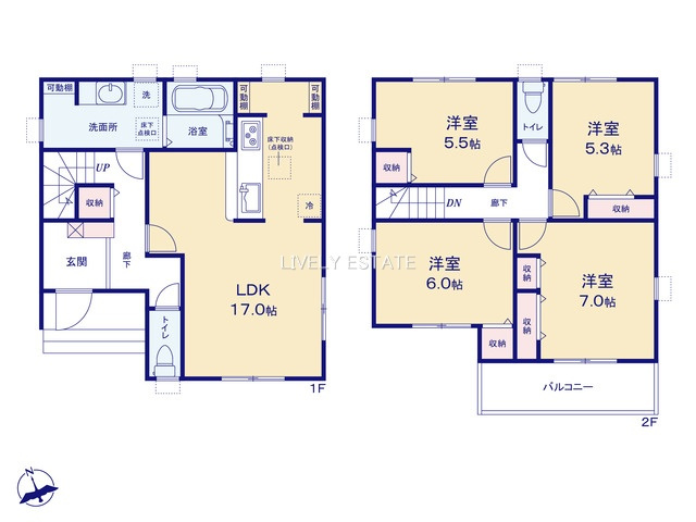 越谷市大字大泊 新築分譲住宅 全7棟 6号棟の間取り