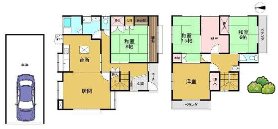 南西角地の開放的なお家　大津和　築36年の間取り