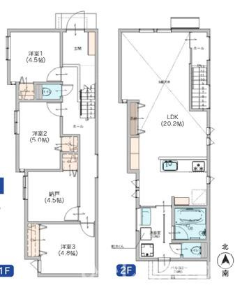 茅ヶ崎市浜竹４丁目　新築戸建　全３棟の間取り|北向き　３SLDK