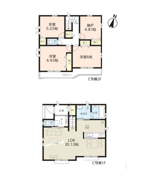 越谷市花田４丁目C号棟　新築戸建の間取り|各部屋に十分な広さと収納を確保した4LDK。家族みんなが自分の時間を快適に過ごせる余裕のレイアウトです。
