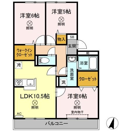 ハイカムールウエストリバー　A棟の間取り