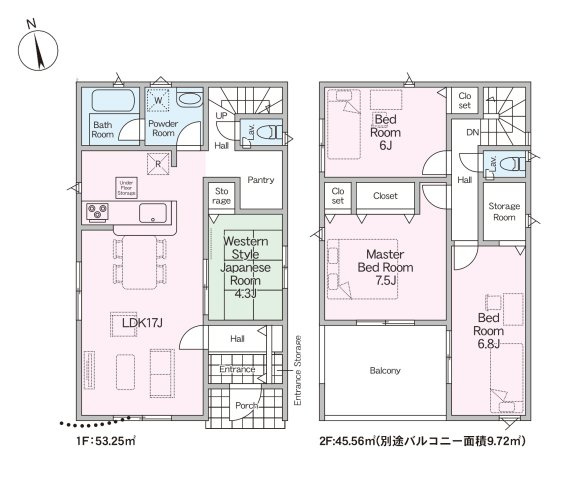 古賀市中央6丁目第9-2棟（1号棟）の間取り|全居室収納付きで便利です。