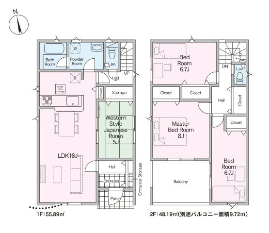 古賀市中央6丁目第9-2棟（2号棟）の間取り