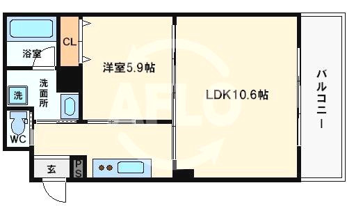 CITY SPIRE難波WESTII（旧エルミタージュナンバウエスト）の間取り|HERMITAGE NANBA WEST　開放的な間取