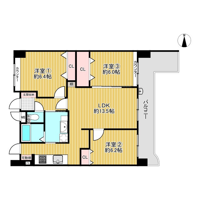 ふぁみーゆ寝屋川セントラルパークC棟の間取り|3LDK、最上階！
