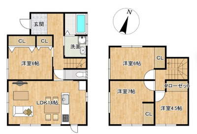 【区画図】 | 原口町　４LDK　中古住宅 | 駐車場拡張工事を行い、３台駐車可能になります
※車種による