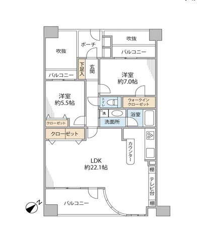 茅ヶ崎市緑が浜　ランドステージ茅ヶ崎オーシャンビューの間取り|6階部分の眺望豊かな住戸◇