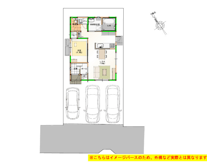 「駐車3台可」高知市百石町11　新築一戸建ての区画図|3台並列駐車可能！来客時も安心♪