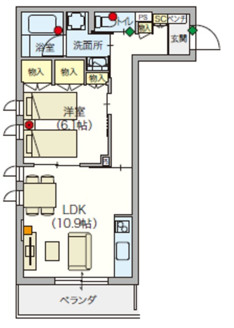 （シニア限定）ヘーベルヴィレッジ上大岡の間取り|2面採光角部屋