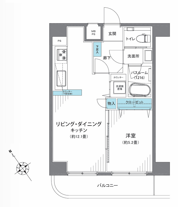 晴れてても台風の日でも徒歩２分は揺るがない！外観も内装もキレイで気持ち良さも全開に！引渡し後の室内トラブルにも対応し、安心も兼ねそろえた横浜駅１１分でもある『ピュアシティ横浜５』リノベーションの間取り