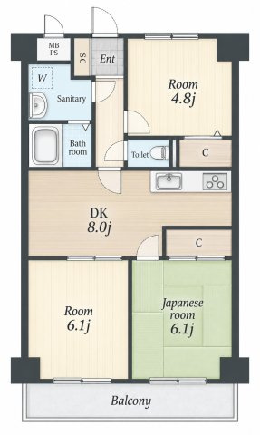 【間取り】 | ライオンズマンション三ツ境第2　バス停約4分/オートロック付/前面ひらけたバルコニー
