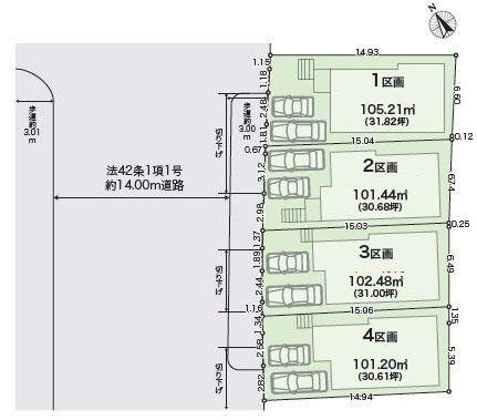 桃山台３丁目　建築条件付土地　４区画の区画図