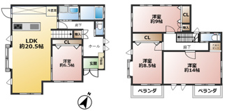 【間取り】 | 日高市下鹿山　平成23年築 | 4LDK／土地面積:301.59ｍ2／建物面積:127.52ｍ2