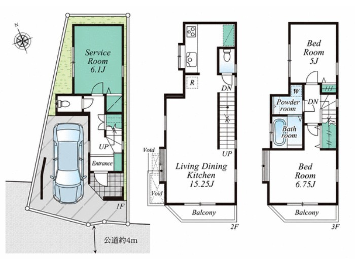 川崎市中原区宮内1丁目リノベーション戸建の間取り|2LDK＋Sの間取り。サービスルームも6.1畳と十分な広さです。