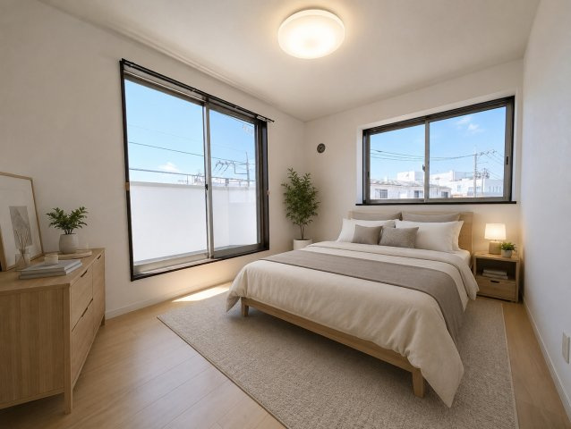 川崎市中原区宮内1丁目リノベーション戸建の洋室|洋室約6.75畳。出窓があり明るいお部屋です。※家具調度品はイメージ画像につき、現地には設置されておりません
