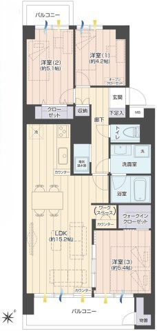 行徳ニューグランドハイツＤ棟の間取り|専有面積71.77㎡のゆとりある3LDKの間取りです。バルコニー面積10.15㎡も確保。南東向き角部屋につき陽当り・通風ともに良好で、快適にお過ごしいただける心地よい住環境です。