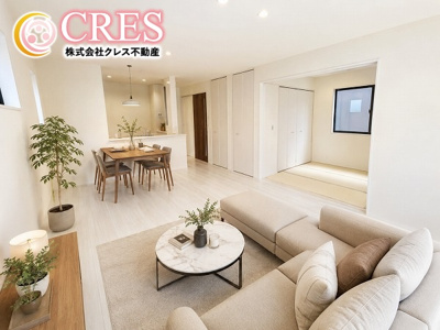 【居間・リビング】 | ☆☆新築分譲　いわき市平中神谷第9　全２棟！！長期優良住宅！！ | LDK16.25～17.5帖♪
※実際に現地に家具はおかれておりません。また価格に家具は含まれておりません。(作成CG)