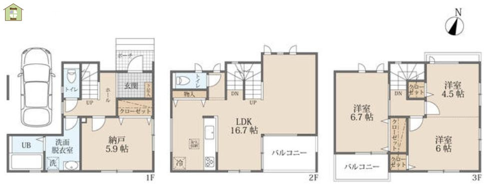 越谷市蒲生4丁目　中古一戸建ての間取り