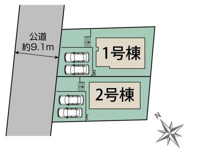 太宰府市高雄２丁目の新築一戸建の区画図|太宰府市高雄2丁目2棟 区画図