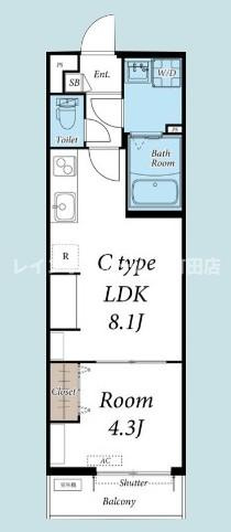 リブリ・本厚木※初期費用分割あと払いサービス利用可能物件の間取り