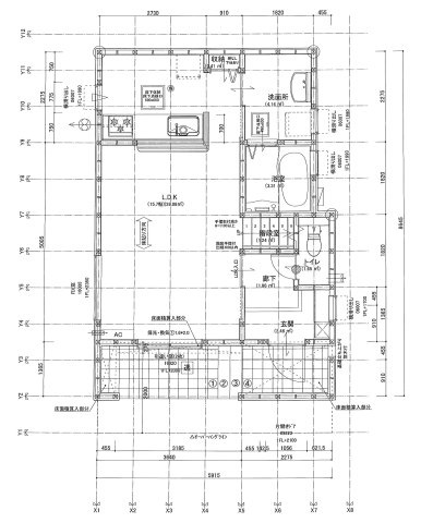 知多郡東浦町大字森岡字濁池22-46『仲介手数料無料』新築一戸建て・建売の間取り|　１階平面図　1F:LDK15.7帖！キッチン収納♪ゆとりの洗面室♪リビングイン階段♪