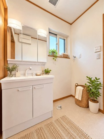 岩沼市玉浦西1丁目　平屋住宅の独立洗面台|※画像は一部CG加工を施しています
