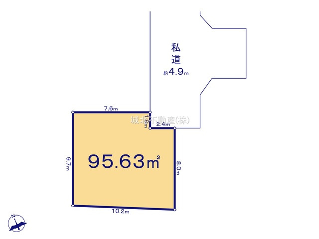 杉並区永福2丁目 全2区画1号地の土地図|北側約4.9ｍ私道道路に面する整形地95.63㎡