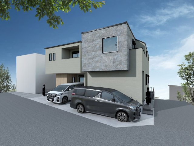 泉区上飯田町戸建ての外観パース|閑静な住宅街に建つ省エネ性能ラベルZEH水準適合住宅です。