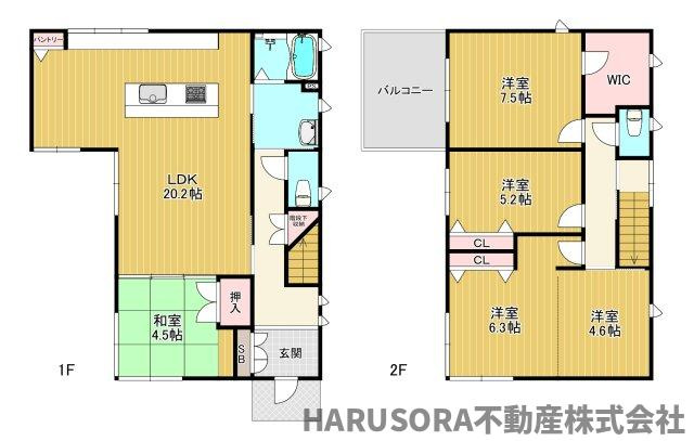 四條畷市田原台8丁目　２階建の間取り
