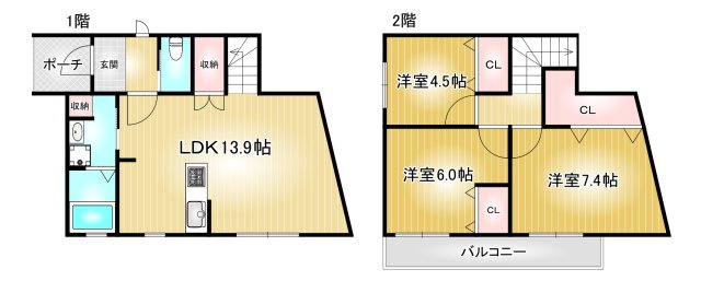 折戸町2-1-2戸建賃貸の間取り|折戸町2-1-2戸建賃貸