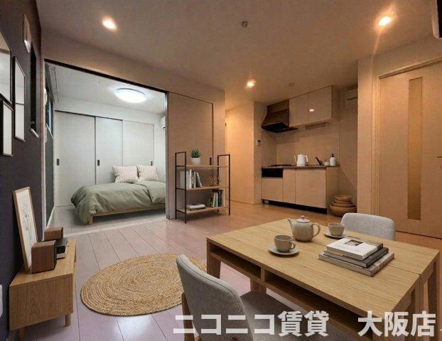 大阪市平野区平野市町１丁目のアパートの居間・リビング|CG画像です。家具家電付きではありません