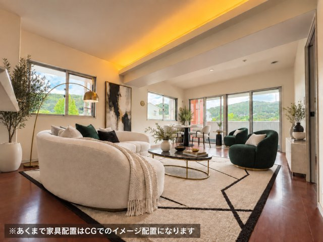 リビオ・サンリヤン鞘ヶ谷の居間・リビング|広々約19.7帖のLDK！家族みんながゆったり過ごせる開放感のあるリビングです♪
※家具等をCGで加工,イメージとしています。家具付き販売ではございません。