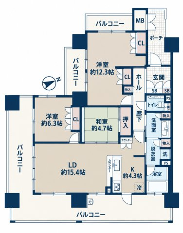 リビオ・サンリヤン鞘ヶ谷の間取り|使い勝手の良い3LDK♪ご家族それぞれのお部屋を確保しやすい、暮らしやすい間取りです♪