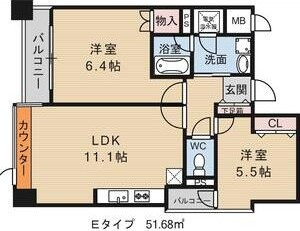 西宮市津門西口町の賃貸マンションの間取り