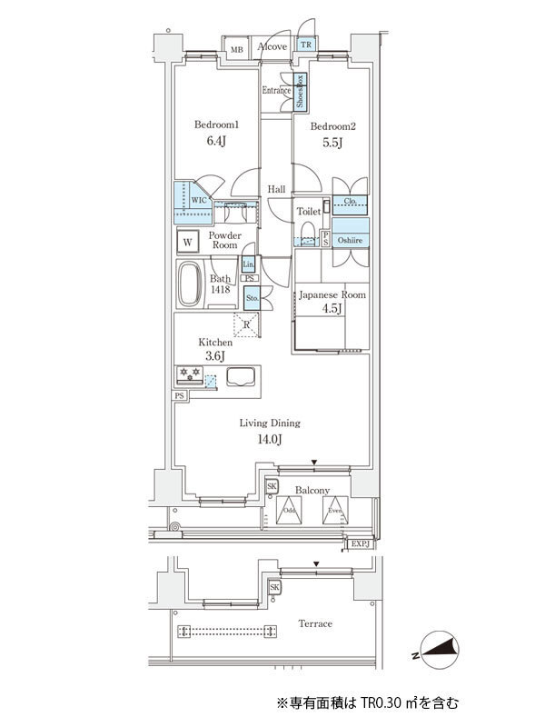 芦屋市朝日ケ丘町の賃貸マンションの間取り