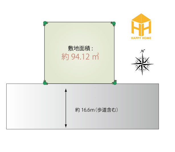 箕面市桜ケ丘1丁目売り土地の土地図|敷地面積94.12㎡（約28.47坪）※図面と現況に相違がある場合は、現況を優先します。