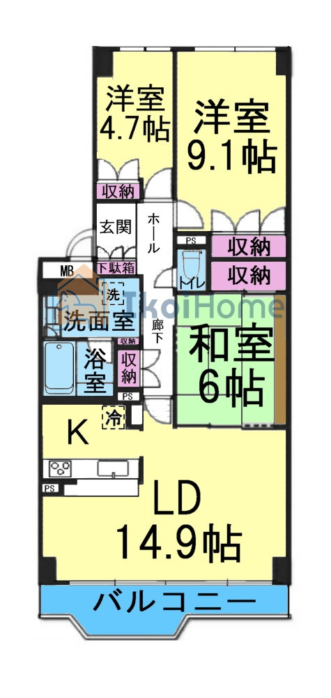 須磨パークヒルズ　F号棟の間取り|【ホームページに現地動画掲載中】●年中無休：当日予約可●LDK約15帖でカウンターキッチン！和室あり