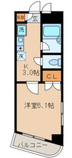 シンフォニー森ケ崎の間取り|間取り　1K洋室6.1帖バストイレ別