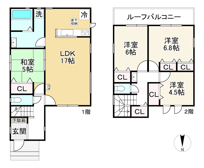 リナージュ野洲市近江富士１丁目　１期　２号棟の間取り