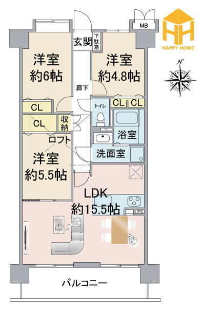 ラウンドスクエア吹田青葉丘の間取り|※図面と現況に相違がある場合は、現況を優先します。