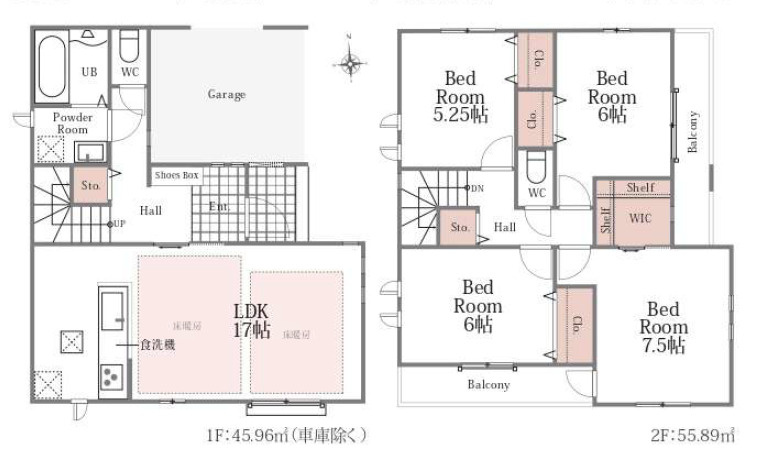練馬区三原台1丁目　土地31坪超　車庫付×耐震住宅　限定1棟の間取り|A号棟　4LDK+WIC　土地面積104.73m2　建物面積116.34m2