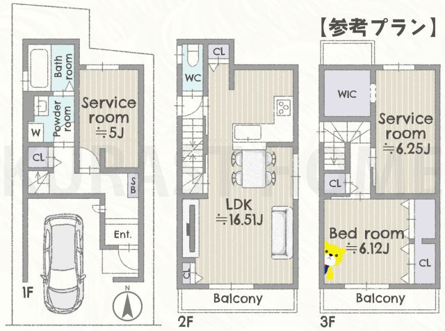 京都市南区東九条中札辻町　建築条件付き土地の参考プラン